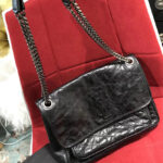 Saint Laurent Niki Medium Shiny Waxy Quilted Shoulder Bag 498894 Black